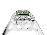 White gold Fancy Green Radiant Cut Diamond Floral Halo Ring with Pavé Band and Prong Setting_11