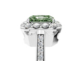 White gold Fancy Green Radiant Cut Diamond Floral Halo Ring with Pavé Band and Prong Setting_12