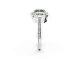 White gold Fancy Green Radiant Cut Diamond Floral Halo Ring with Pavé Band and Prong Setting_9