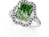 White gold Fancy Green Radiant Cut Diamond Floral Halo Split Shank Prong Setting Ring_1