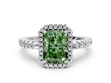 White gold Fancy Green Radiant Cut Diamond Halo Engagement Ring with Pavé Band and Prong Setting_39