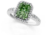 White gold Fancy Green Radiant Cut Diamond Halo Engagement Ring with Pavé Band and Prong Setting_40