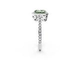 White gold Fancy Green Radiant Cut Diamond Halo Engagement Ring with Pavé Band and Prong Setting_41