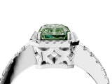 White gold Fancy Green Radiant Cut Diamond Halo Engagement Ring with Pavé Band and Prong Setting_43