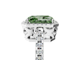 White gold Fancy Green Radiant Cut Diamond Halo Engagement Ring with Pavé Band and Prong Setting_44
