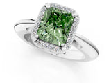White gold Fancy Green Radiant  Cut Diamond Halo Engagement Ring with Split Shank and Four-Prong Setting_176