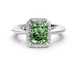 White gold Fancy Green Radiant  Cut Diamond Halo Engagement Ring with Split Shank and Four-Prong Setting_176