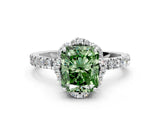 White gold Fancy Green Radiant Cut Diamond Halo Pave Band with Four-Prong Setting_3