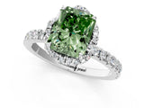 White gold Fancy Green Radiant Cut Diamond Halo Pave Band with Four-Prong Setting_4