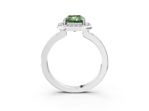 White gold Fancy Green Radiant Cut Diamond Halo Ring with Bezel Frame and Pavé Band_3