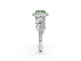 White gold Fancy Green Radiant Cut Diamond Halo Ring with Milgrain Pavé Band and Four-Prong Setting_68