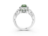 White gold Fancy Green Radiant Cut Diamond Halo Ring with Milgrain Pavé Band and Four-Prong Setting_69