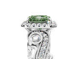 White gold Fancy Green Radiant Cut Diamond Halo Ring with Milgrain Pavé Band and Four-Prong Setting_71