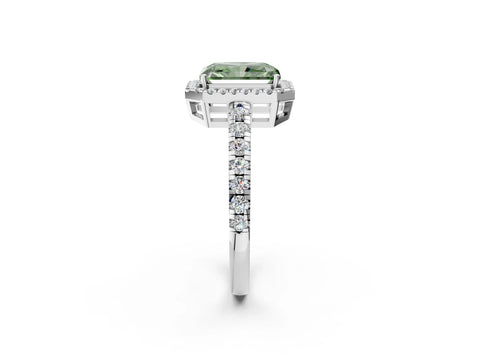 White gold Fancy Green Radiant Cut Diamond Halo Ring with Pavé Band and Four-Prong Setting_14