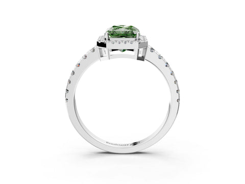 White gold Fancy Green Radiant Cut Diamond Halo Ring with Pavé Band and Four-Prong Setting_15