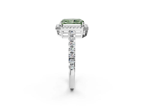 White gold Fancy Green Radiant Cut Diamond Halo Ring with Pavé Band and Four-Prong Setting_2