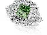White gold Fancy Green Radiant Cut Diamond Halo Ring with Pavé Band and Four-Prong Setting_71