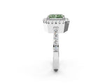 White gold Fancy Green Radiant Cut Diamond Halo Ring with Pavé Band and Prong Setting_14