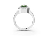 White gold Fancy Green Radiant Cut Diamond Halo Ring with Pavé Band and Prong Setting_15