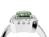 White gold Fancy Green Radiant Cut Diamond Halo Ring with Pavé Band and Prong Setting_16