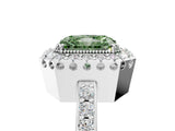 White gold Fancy Green Radiant Cut Diamond Halo Ring with Pavé Band and Prong Setting_17