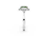 White gold Fancy Green Radiant Cut Diamond Halo Ring with Pear Side Stones and Prong Setting_95