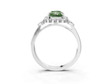 White gold Fancy Green Radiant Cut Diamond Halo Ring with Pear Side Stones and Prong Setting_96
