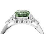 White gold Fancy Green Radiant Cut Diamond Halo Ring with Pear Side Stones and Prong Setting_97