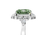 White gold Fancy Green Radiant Cut Diamond Halo Ring with Pear Side Stones and Prong Setting_98