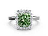 White gold Fancy Green Radiant  Cut Diamond Halo Ring with Round Brilliant Halo and Solitaire Band_86