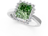 White gold Fancy Green Radiant  Cut Diamond Halo Ring with Round Brilliant Halo and Solitaire Band_87