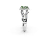 White gold Fancy Green Radiant Cut Diamond Halo Ring with Split Shank Pavé Band and Four-Prong Setting_14