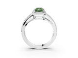 White gold Fancy Green Radiant Cut Diamond Halo Ring with Split Shank Pavé Band and Four-Prong Setting_63