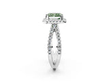 White gold Fancy Green Radiant Cut Diamond Halo Ring with Split Shank Pavé Band and Prong Setting_81
