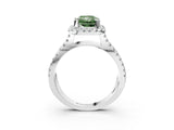 White gold Fancy Green Radiant Cut Diamond Halo Ring with Split Shank Pavé Band and Prong Setting_82