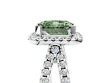 White gold Fancy Green Radiant Cut Diamond Halo Ring with Split Shank Pavé Band and Prong Setting_84