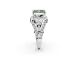 White gold Fancy Green Radiant Cut Diamond Halo Ring with Split Shank and Bezel Accents and Four-Prong Setting_2