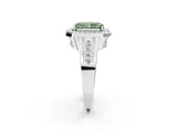 White gold Fancy Green Radiant Cut Diamond Halo Ring with Split Shank and Bezel Accents and Prong Setting_2