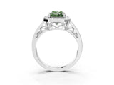 White gold Fancy Green Radiant Cut Diamond Halo Ring with Split Shank and Bezel Accents and Prong Setting_3