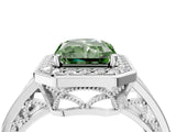 White gold Fancy Green Radiant Cut Diamond Halo Ring with Split Shank and Bezel Accents and Prong Setting_4