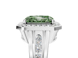 White gold Fancy Green Radiant Cut Diamond Halo Ring with Split Shank and Bezel Accents and Prong Setting_5