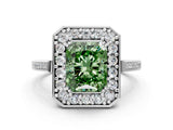 White gold Fancy Green Radiant Cut Diamond Halo Ring with Split Shank and Four-Prong Setting_65