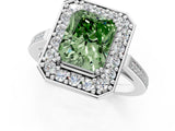 White gold Fancy Green Radiant Cut Diamond Halo Ring with Split Shank and Four-Prong Setting_66