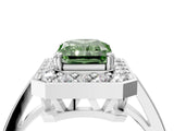 White gold Fancy Green Radiant Cut Diamond Halo Ring with Split Shank and Four-Prong Setting_69