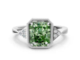 White gold Fancy Green Radiant Cut Diamond Halo Ring with Tapered Band and Four-Prong Setting_19
