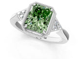 White gold Fancy Green Radiant Cut Diamond Halo Ring with Tapered Band and Four-Prong Setting_20