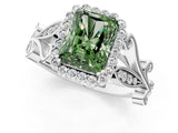White gold Fancy Green Radiant Cut Diamond Halo Ring with Vintage Split Shank and Four-Prong Setting_110