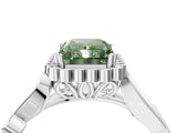 White gold Fancy Green Radiant Cut Diamond Halo Ring with Vintage Split Shank and Four-Prong Setting_89