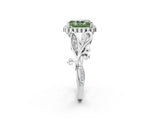 White gold Fancy Green Radiant Cut Diamond Halo Ring with Vintage Split Shank and Four-Prong Setting_95