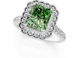 White gold Fancy Green Radiant  Cut Diamond Milgrain Floral Halo Engagement Ring with Pavé Band_16